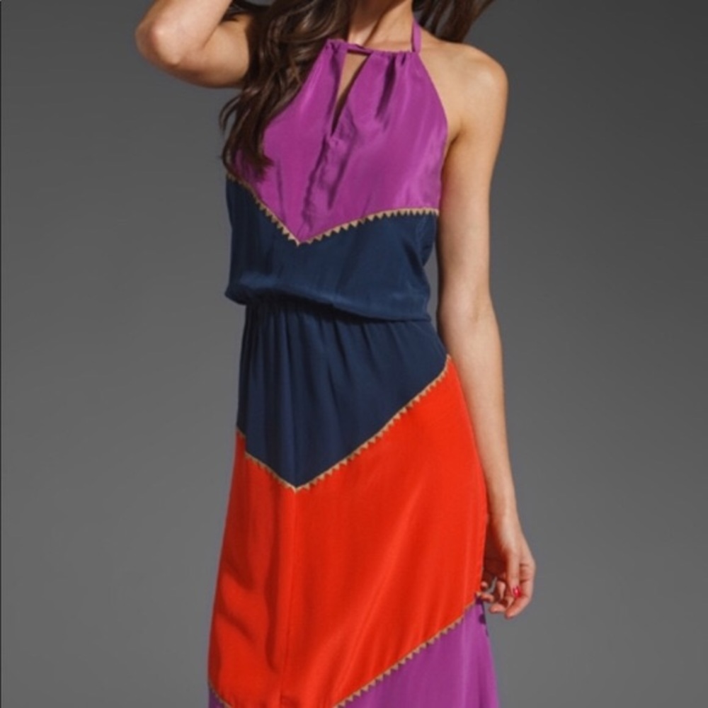 BCBGMaxAzria Purple, Blue, and Red Maxi Dress